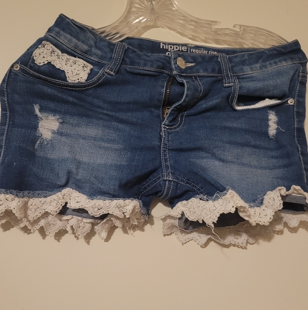 Blue Denim Lace Trim Teen Shorts